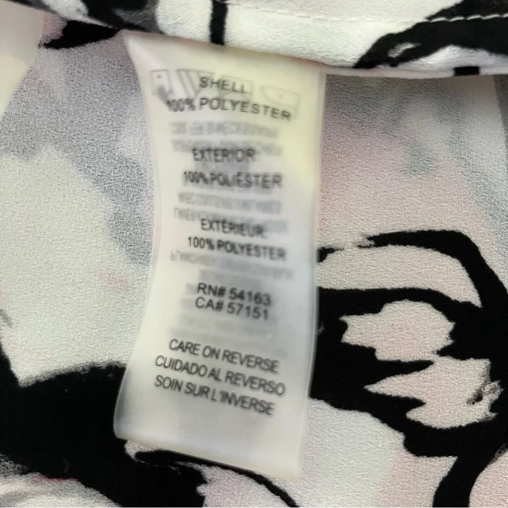 Karl Lagerfeld Pink and Black Floral Cold Shoulder Pearl Tie Accent Top